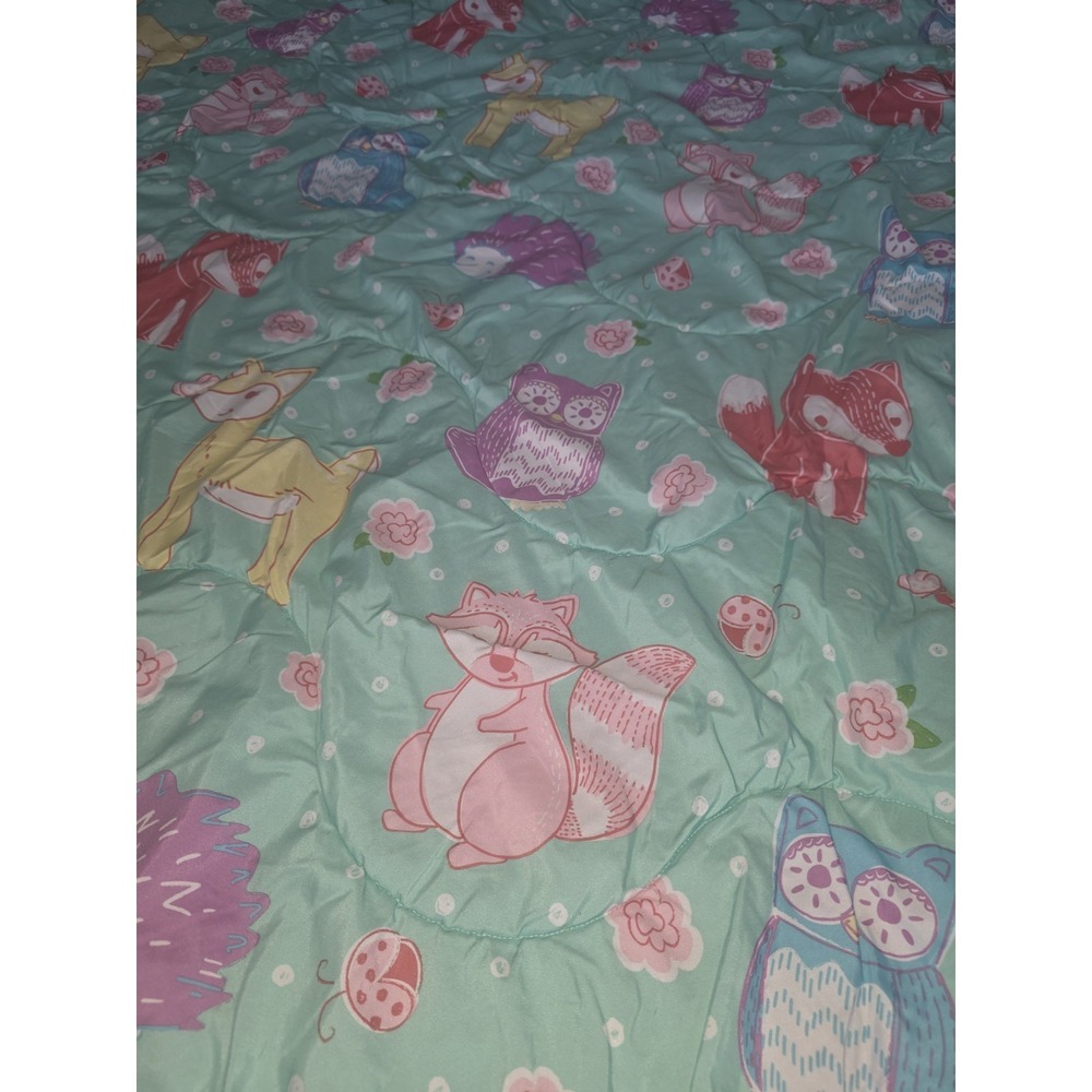 CIRCO LOVE & NATURE Fox Owl Raccoon Hedgehog Deer 81x60 Teal Comforter